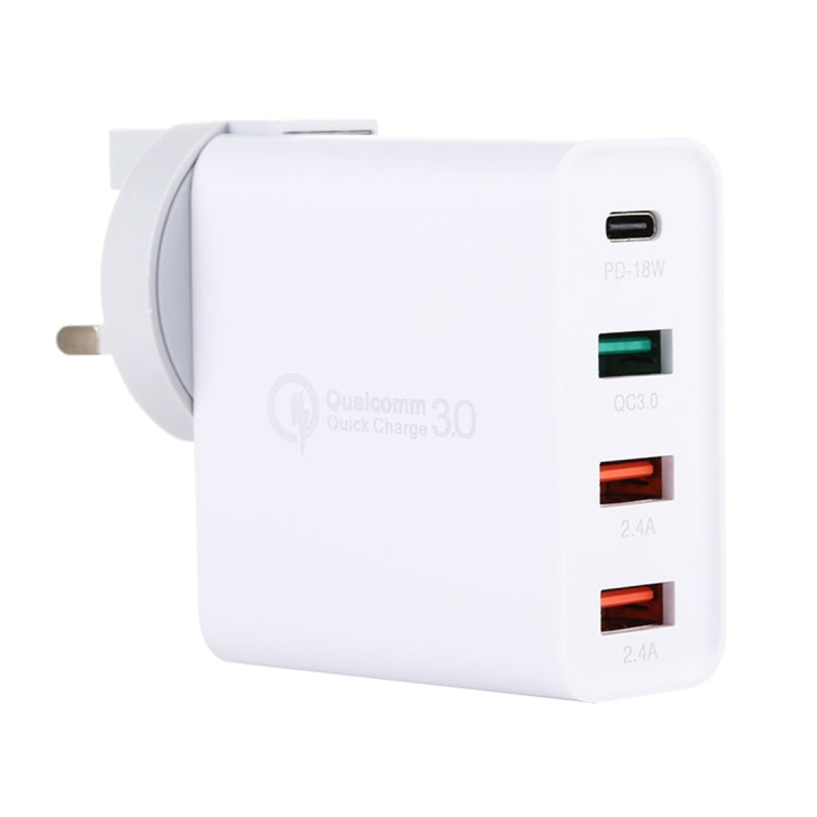 A3 PD 18W USB-C / 타입-C + QC3.0 USB + 듀얼 USB 인터페이스 여행용 충전기, US 플러그, EU 플러그, UK 플러그