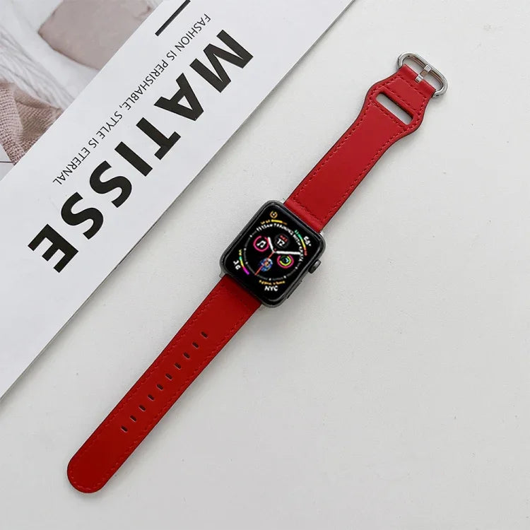 타원형 버클 천연 가죽 스트랩, Apple Watch 시리즈용, 7 41mm / 6&SE&5&4 40mm / 3&2&1 38mm, 7 45mm / 6&SE&5&4 44mm / 3&2&1 42mm