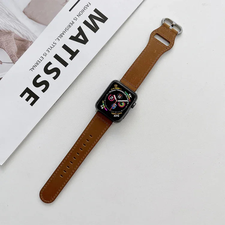타원형 버클 천연 가죽 스트랩, Apple Watch 시리즈용, 7 41mm / 6&SE&5&4 40mm / 3&2&1 38mm, 7 45mm / 6&SE&5&4 44mm / 3&2&1 42mm