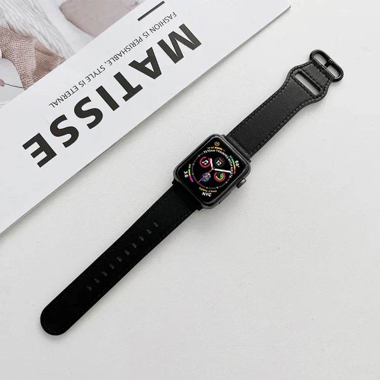 타원형 버클 천연 가죽 스트랩, Apple Watch 시리즈용, 7 41mm / 6&SE&5&4 40mm / 3&2&1 38mm, 7 45mm / 6&SE&5&4 44mm / 3&2&1 42mm