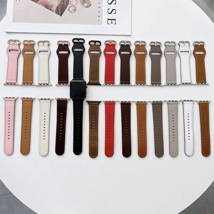 타원형 버클 천연 가죽 스트랩, Apple Watch 시리즈용, 7 41mm / 6&SE&5&4 40mm / 3&2&1 38mm, 7 45mm / 6&SE&5&4 44mm / 3&2&1 42mm