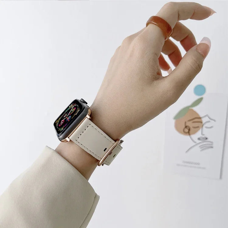 타원형 버클 천연 가죽 스트랩, Apple Watch 시리즈용, 7 41mm / 6&SE&5&4 40mm / 3&2&1 38mm, 7 45mm / 6&SE&5&4 44mm / 3&2&1 42mm