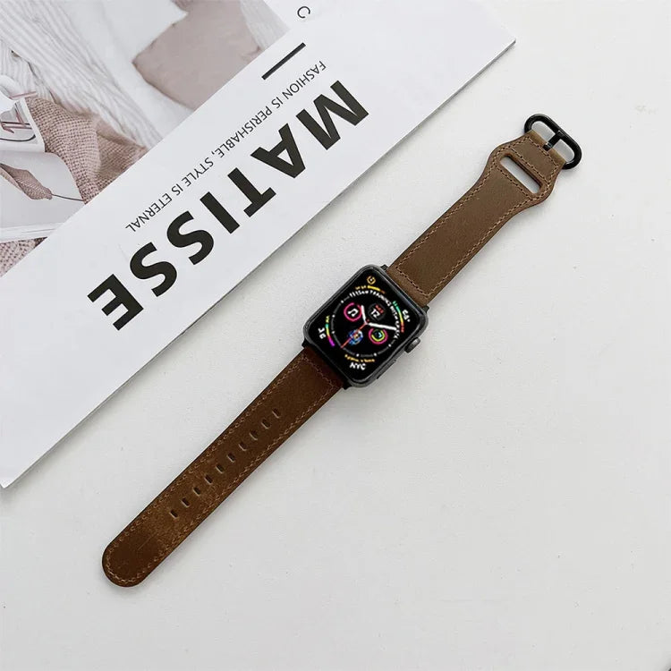타원형 버클 천연 가죽 스트랩, Apple Watch 시리즈용, 7 41mm / 6&SE&5&4 40mm / 3&2&1 38mm, 7 45mm / 6&SE&5&4 44mm / 3&2&1 42mm