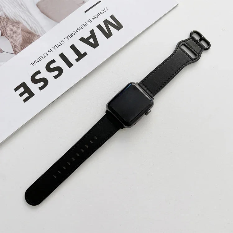 타원형 버클 천연 가죽 스트랩, Apple Watch 시리즈용, 7 41mm / 6&SE&5&4 40mm / 3&2&1 38mm, 7 45mm / 6&SE&5&4 44mm / 3&2&1 42mm