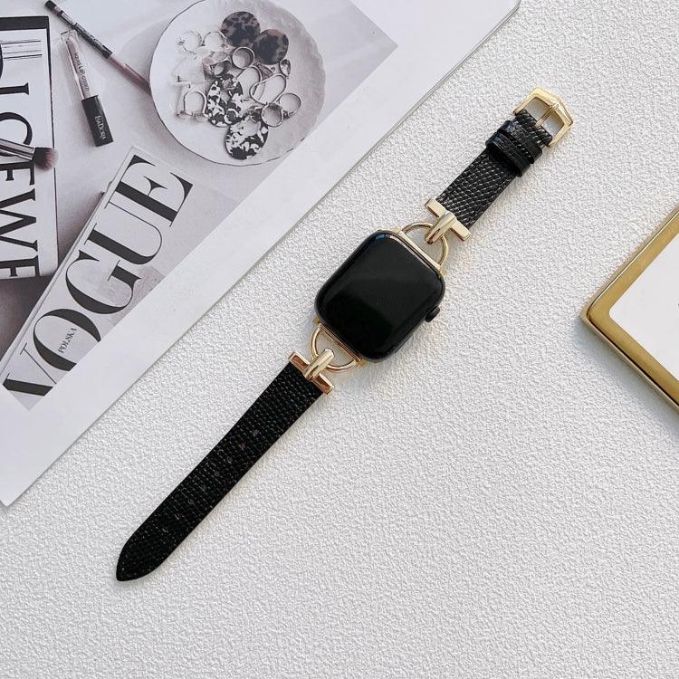 D자형 스틸 + 천연 가죽 스트랩, Apple Watch 시리즈용, 7 41mm / 6&SE&5&4 40mm / 3&2&1 38mm, 7 45mm / 6&SE&5&4 44mm / 3&2&1 42mm