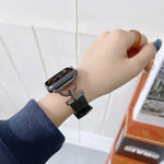 D자형 스틸 + 천연 가죽 스트랩, Apple Watch 시리즈용, 7 41mm / 6&SE&5&4 40mm / 3&2&1 38mm, 7 45mm / 6&SE&5&4 44mm / 3&2&1 42mm