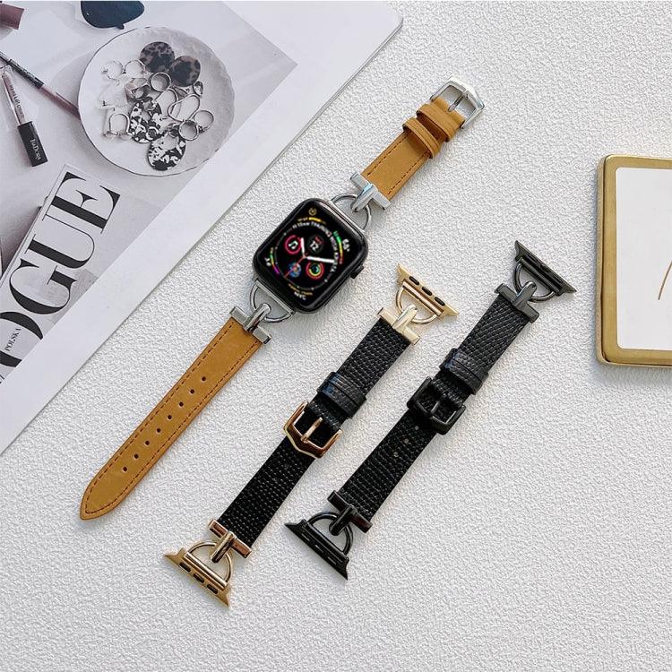 D자형 스틸 + 천연 가죽 스트랩, Apple Watch 시리즈용, 7 41mm / 6&SE&5&4 40mm / 3&2&1 38mm, 7 45mm / 6&SE&5&4 44mm / 3&2&1 42mm