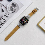 D자형 스틸 + 천연 가죽 스트랩, Apple Watch 시리즈용, 7 41mm / 6&SE&5&4 40mm / 3&2&1 38mm, 7 45mm / 6&SE&5&4 44mm / 3&2&1 42mm