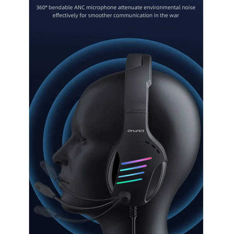 awei GM-5 USB + 3.5mm 앰비언트 라이트 게이밍 유선 헤드셋 마이크 포함, GM-5