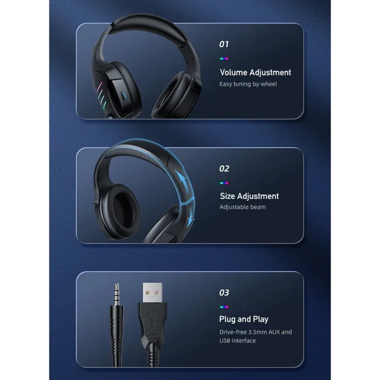 awei GM-5 USB + 3.5mm 앰비언트 라이트 게이밍 유선 헤드셋 마이크 포함, GM-5