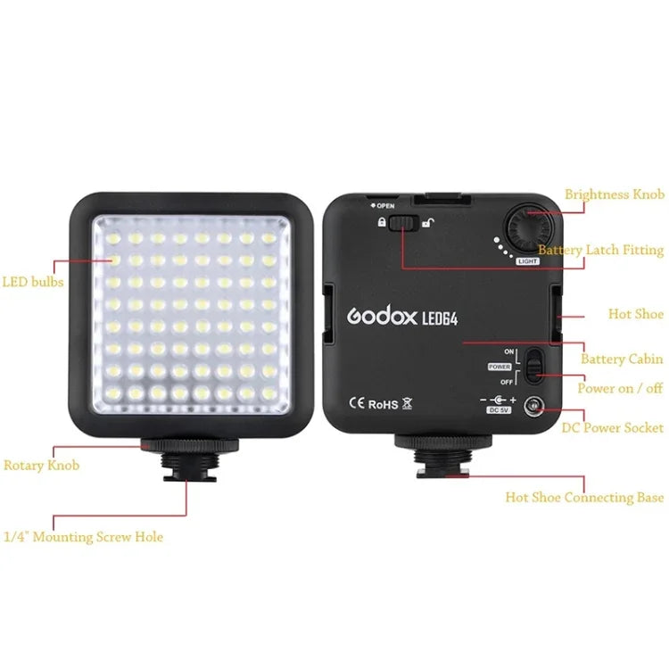 Godox LED64 LED 비디오 촬영 조명, LED64