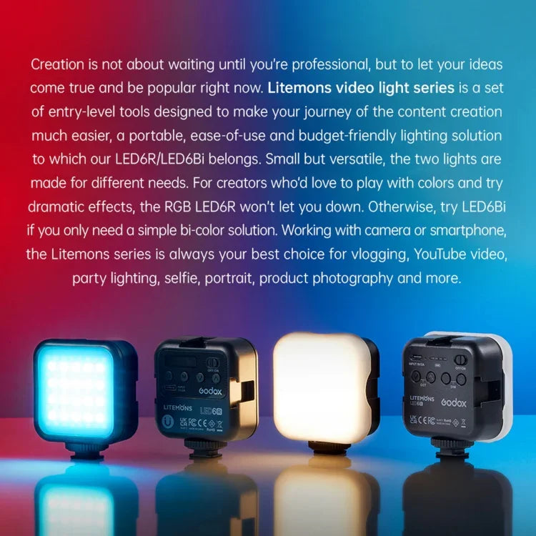 Godox LED-6BI LED 비디오 촬영 조명, LED-6BI