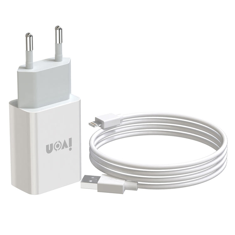 IVON AD-33 2-in-1 2.1A 싱글 USB 포트 여행용 충전기 + 1m USB to 8핀 데이터 케이블 세트, EU 플러그, US 플러그