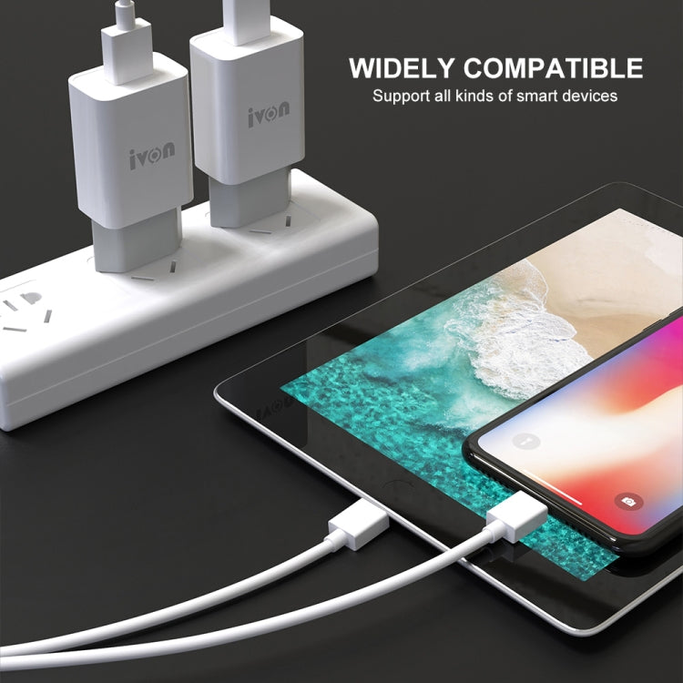 IVON AD-33 2-in-1 2.1A 싱글 USB 포트 여행용 충전기 + 1m USB to 8핀 데이터 케이블 세트, EU 플러그, US 플러그