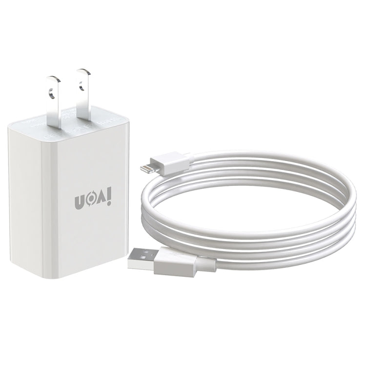 IVON AD-33 2-in-1 2.1A 싱글 USB 포트 여행용 충전기 + 1m USB to 8핀 데이터 케이블 세트, EU 플러그, US 플러그