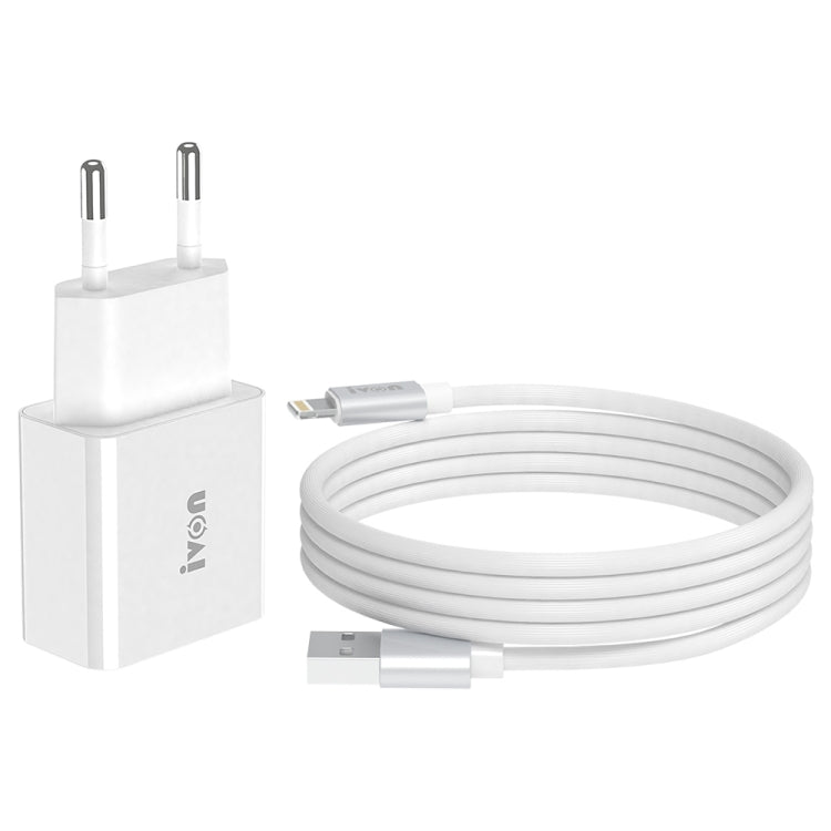 IVON AD-35 2-in-1 18W QC3.0 USB 포트 여행용 충전기 + 1m USB to 8핀 데이터 케이블 세트, EU 플러그, US 플러그