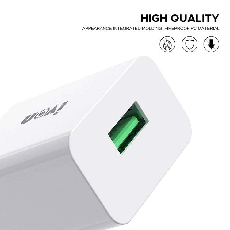 IVON AD-35 2-in-1 18W QC3.0 USB 포트 여행용 충전기 + 1m USB to 8핀 데이터 케이블 세트, EU 플러그, US 플러그