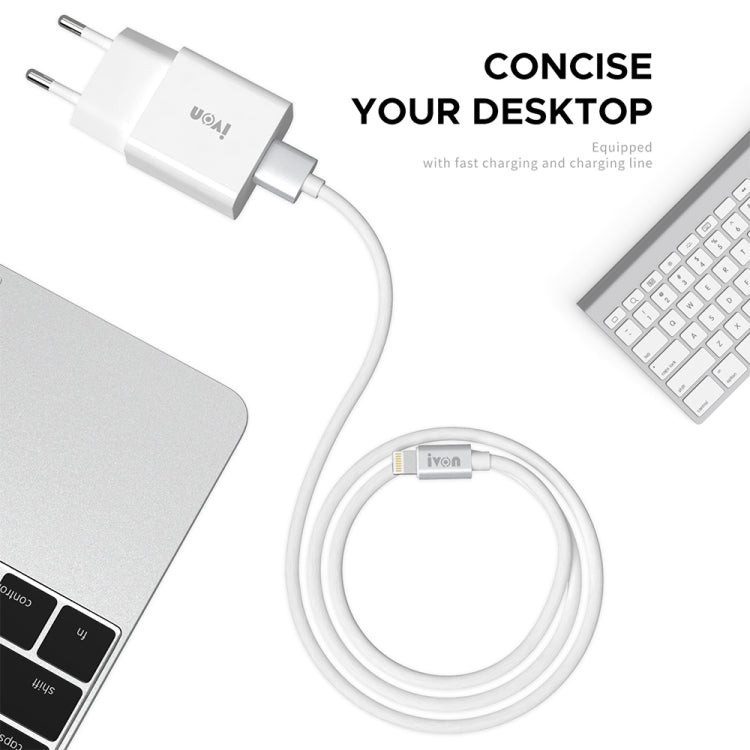 IVON AD-35 2-in-1 18W QC3.0 USB 포트 여행용 충전기 + 1m USB to 8핀 데이터 케이블 세트, EU 플러그, US 플러그