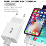 IVON AD-35 2-in-1 18W QC3.0 USB 포트 여행용 충전기 + 1m USB to 8핀 데이터 케이블 세트, EU 플러그, US 플러그