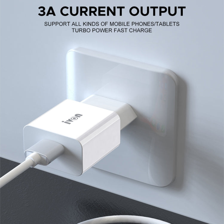 IVON AD-35 2-in-1 18W QC3.0 USB 포트 여행용 충전기 + 1m USB to 8핀 데이터 케이블 세트, EU 플러그, US 플러그