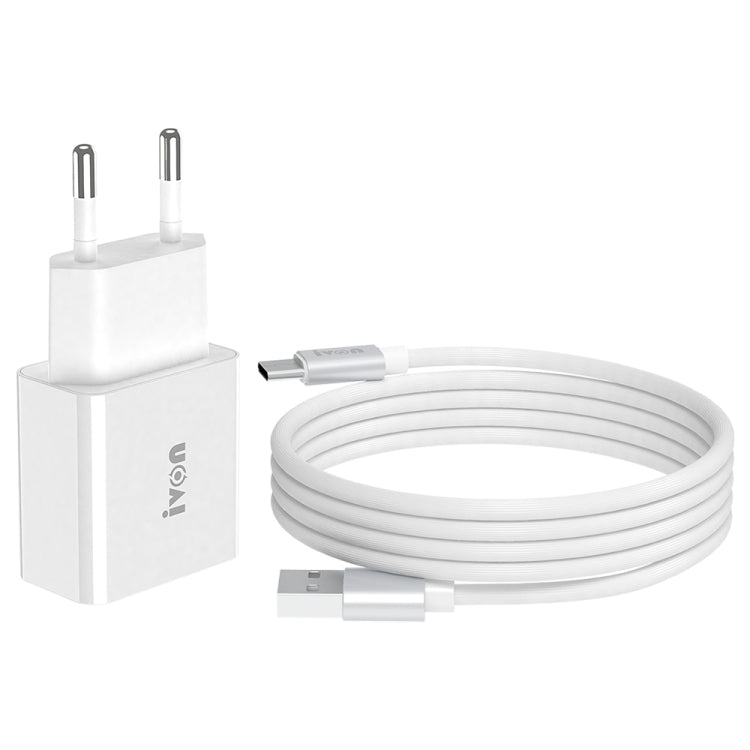IVON AD-35 2 in 1 18W QC3.0 USB 포트 여행용 충전기 + 1m USB to USB-C / 타입-C 데이터 케이블 세트, EU 플러그, US 플러그