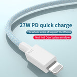 27W PD USB-C / Type-C to 8 핀 고속 충전 브레이디드 데이터 케이블, 케이블 길이: 1m, 27W