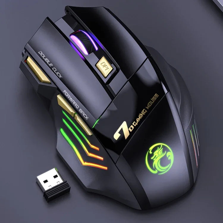 iMICE GW-X7 2.4G + 블루투스 듀얼 모드 7버튼 무소음 충전식 무선 게이밍 마우스 컬러풀 RGB 조명, GW-X7 2.4G + 블루투스
