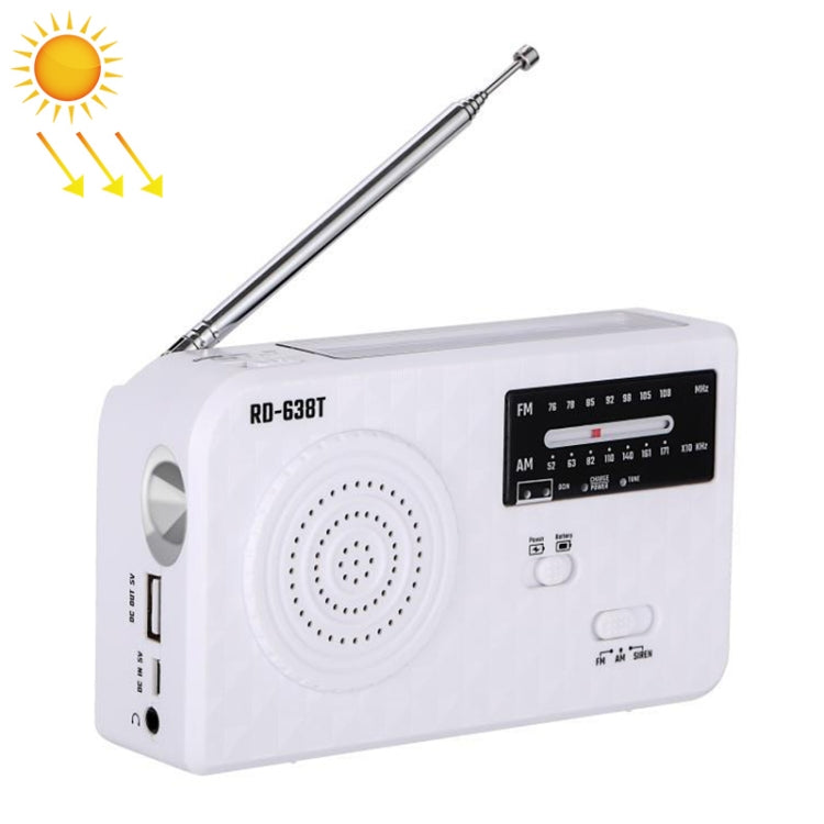 RD-638T 이밴드 태양광 AM / FM 라디오 플레이어 손전등 다이나모 기능 포함