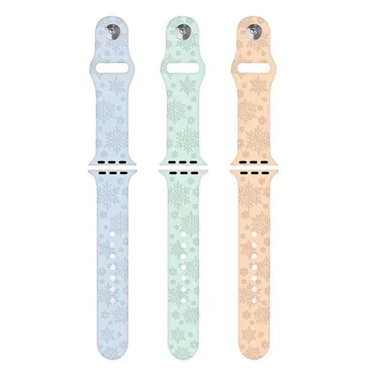 애플 워치 시리즈용 눈송이 무늬 실리콘 시계줄, 7 41mm / 6&SE&5&4 40mm / 3&2&1 38mm, 7 45mm / 6&SE&5&4 44mm / 3&2&1 42mm