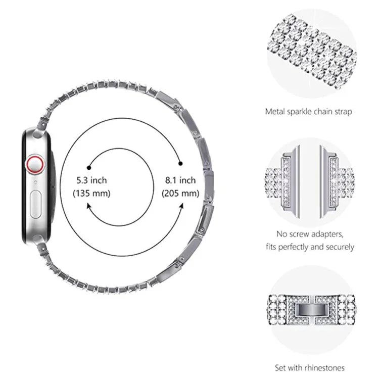 애플 워치 시리즈용 4열 다이아몬드 세팅 메탈 시계줄, 7 41mm / 6&SE&5&4 40mm / 3&2&1 38mm, 7 45mm / 6&SE&5&4 44mm / 3&2&1 42mm