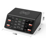 838w 9 in 1 100W 4 PD 3.0 USB-C / Type-C + 4 QC 3.0 USB 포트 스마트 디지털 디스플레이 무선 충전기, EU 플러그, US 플러그, UK 플러그, AU 플러그