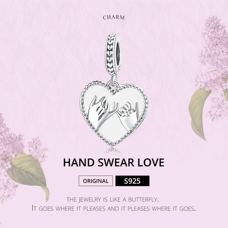 S925 Sterling Silver Silver Heart Hand In Hand Pendant DIY Bracelet Necklace Accessories, Hand In Hand