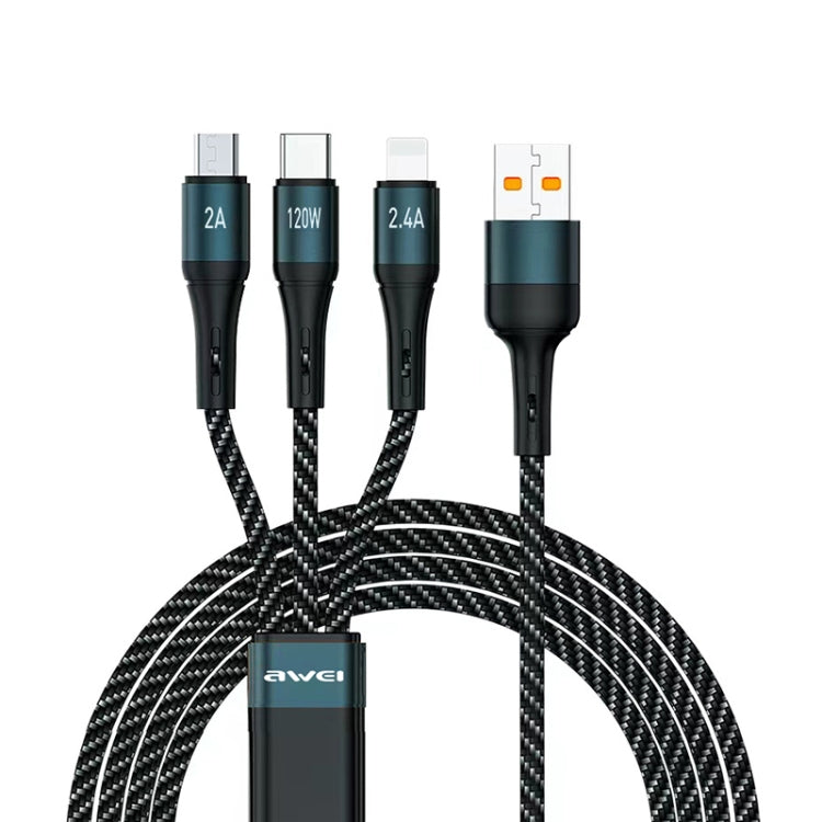 awei CL-972 Type-C / USB-C + 8핀 + 마이크로 USB 3-in-1 고속 충전 데이터 케이블, 길이: 1.2m