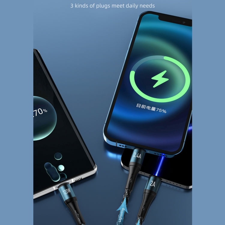 awei CL-972 Type-C / USB-C + 8핀 + 마이크로 USB 3-in-1 고속 충전 데이터 케이블, 길이: 1.2m
