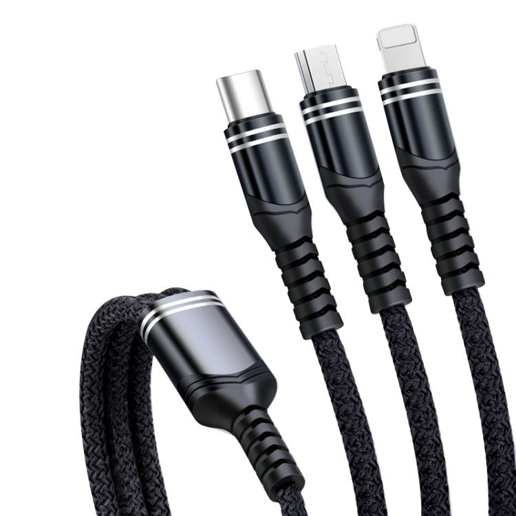 6A 66W 3-in-1 USB to 8핀 + 마이크로 USB + USB-C / Type-C 고속 충전 직조 데이터 케이블, USB to 8핀+마이크로 USB+Type-C