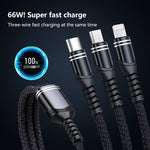6A 66W 3-in-1 USB to 8핀 + 마이크로 USB + USB-C / Type-C 고속 충전 직조 데이터 케이블, USB to 8핀+마이크로 USB+Type-C