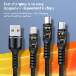 6A 66W 3-in-1 USB to 8핀 + 마이크로 USB + USB-C / Type-C 고속 충전 직조 데이터 케이블, USB to 8핀+마이크로 USB+Type-C
