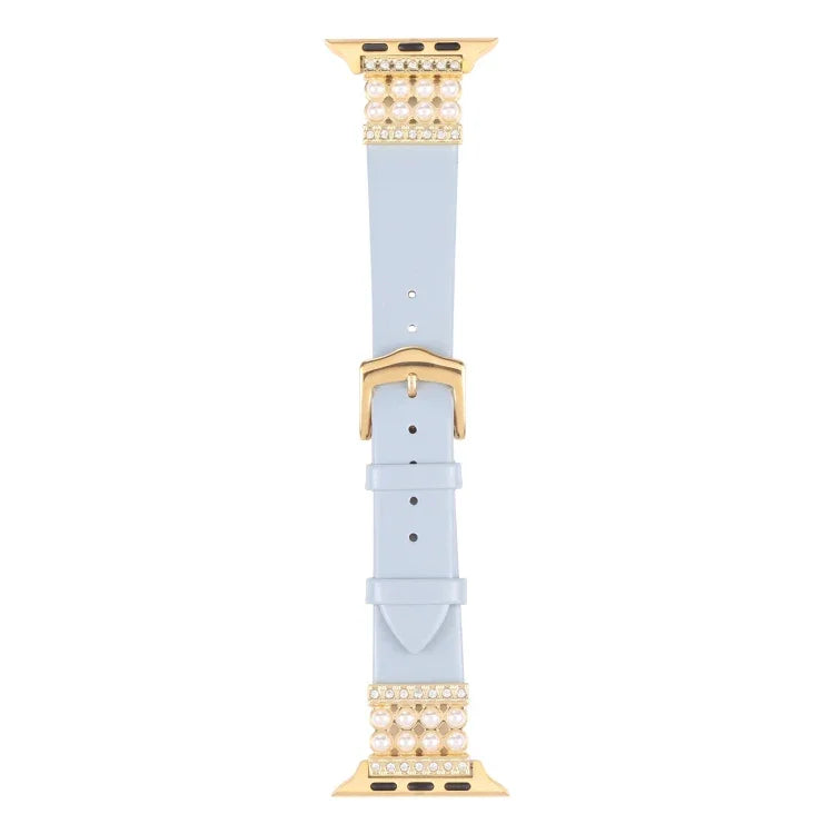 진주 다이아몬드 가죽 시계줄, 애플 워치 시리즈용, 7 41mm / 6&SE&5&4 40mm / 3&2&1 38mm, 7 45mm / 6&SE&5&4 44mm / 3&2&1 42mm