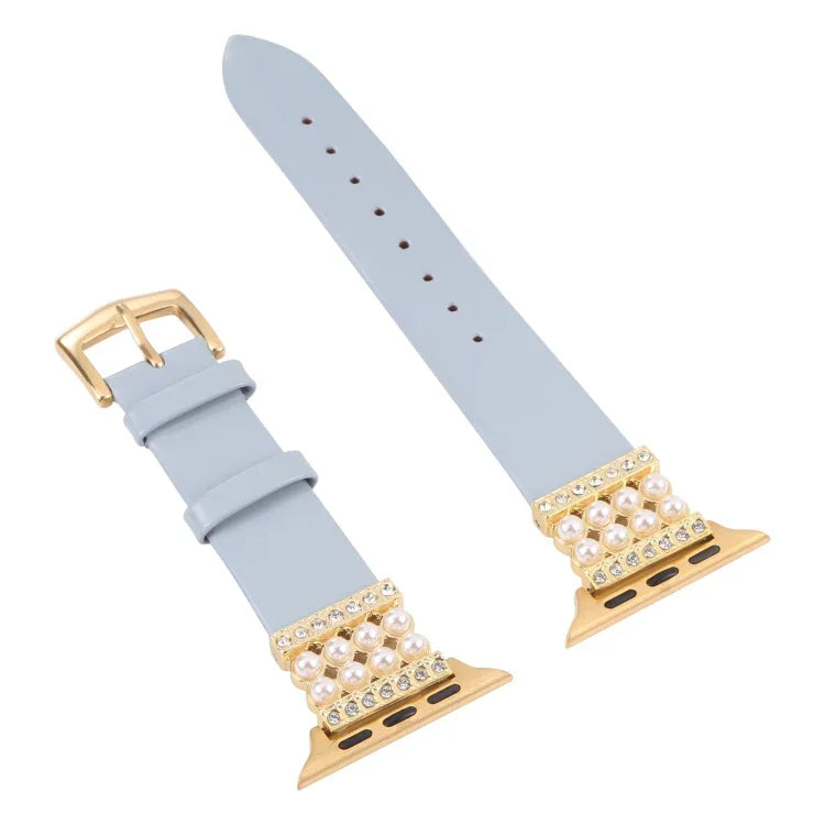 진주 다이아몬드 가죽 시계줄, 애플 워치 시리즈용, 7 41mm / 6&SE&5&4 40mm / 3&2&1 38mm, 7 45mm / 6&SE&5&4 44mm / 3&2&1 42mm