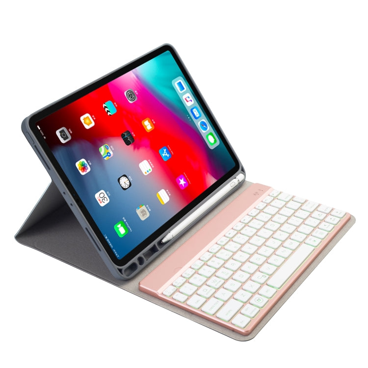 RK11A 백라이트 TPU 다중 색상 라이트 블루투스 키보드 가로 플립 가죽 케이스 iPad Pro 11 2020 / 2018용 홀더 및 펜 슬롯 포함