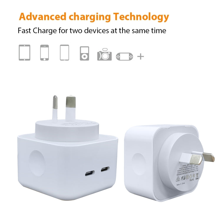 SDC-40W 듀얼 PD USB-C / 타입-C 충전기 아이폰 / 아이패드 시리즈용, AU 플러그