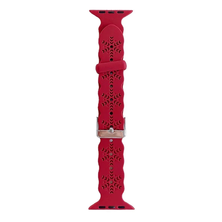눈송이 실리콘 시계줄, 애플 워치 시리즈 7 41mm / 6&SE&5&4 40mm / 3&2&1 38mm, 7 45mm / 6&SE&5&4 44mm / 3&2&1 42mm용