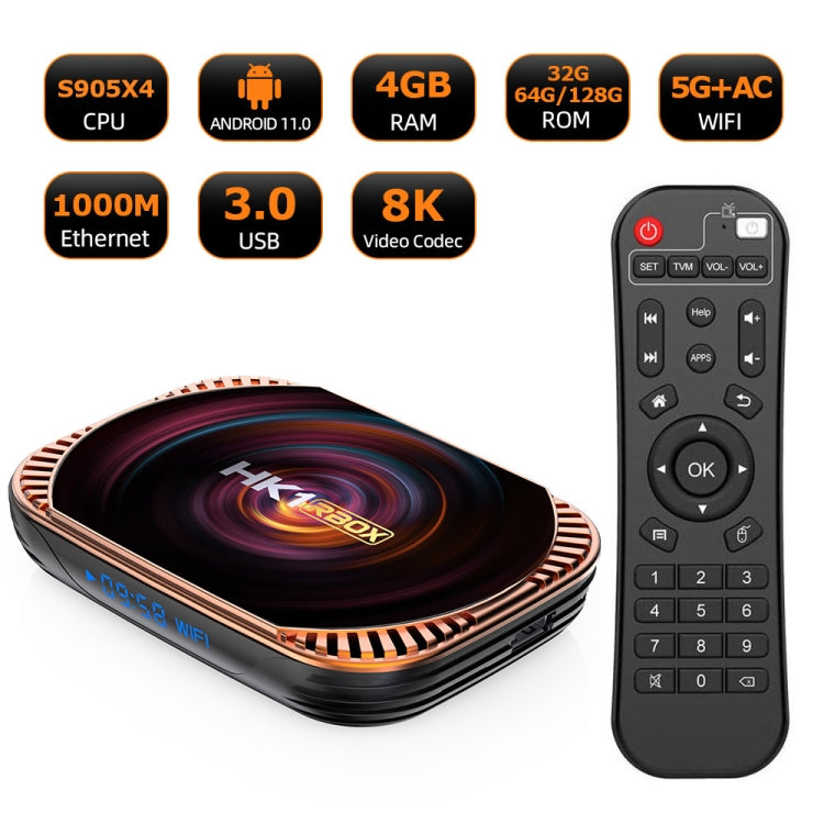 MECOOL HK1RBOX X4 4K TV 박스, 안드로이드 11 Amlogic S905X4 CPU 리모컨 포함, 4GB+32GB, 4GB+64GB, 4GB+128GB
