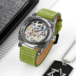 SKMEI 9271 스테인리스 스틸 버클 가죽 스트랩 방수 기계식 시계