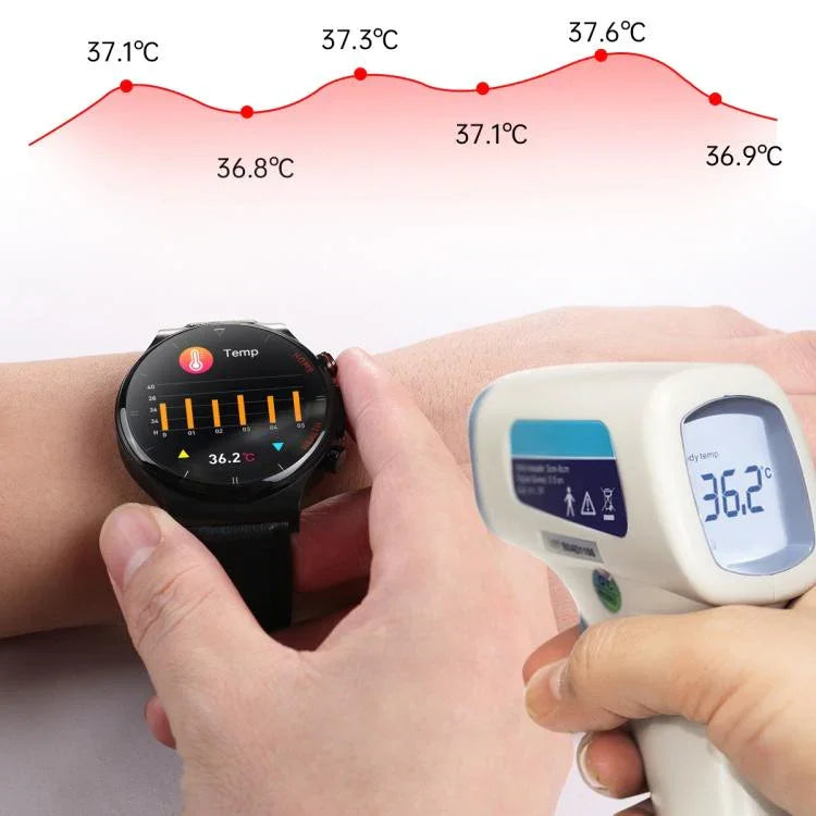 E300 1.32인치 스크린 가죽 시계줄 스마트 헬스 워치, 체온 모니터링, 심전도(ECG) 모니터링, 혈압 지원