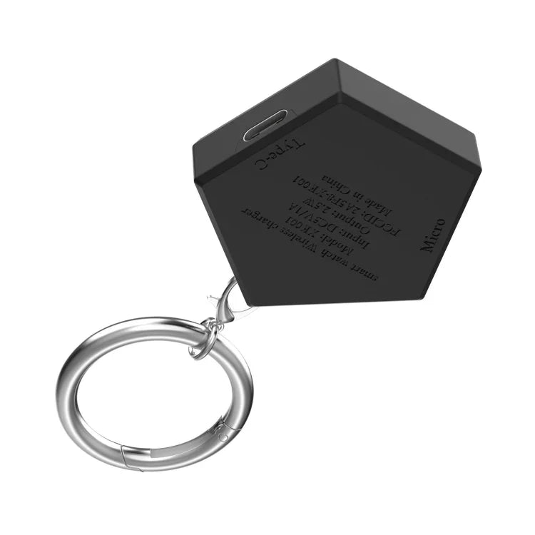 Universal smart watch charger for Samsung Galaxy Watch compact design with a keychain for easy portability.