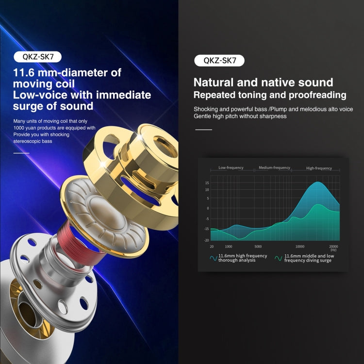 QKZ SK7 3.5mm 스포츠 인이어 구리 드라이버 유선 하이파이 스테레오 이어폰 마이크 포함