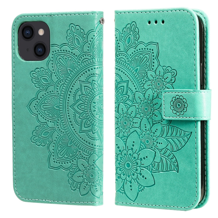 7-petal Flowers Embossing Leather Case, For iPhone 14, For iPhone 14 Plus, For iPhone 14 Pro, For iPhone 14 Pro Max