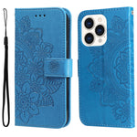 7-petal Flowers Embossing Leather Case, For iPhone 14, For iPhone 14 Plus, For iPhone 14 Pro, For iPhone 14 Pro Max