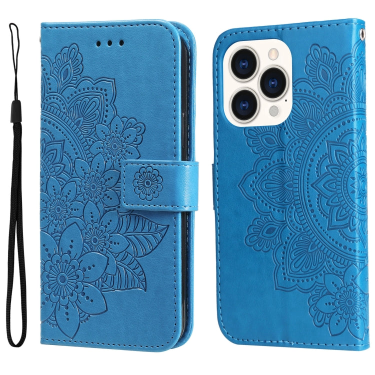7-petal Flowers Embossing Leather Case, For iPhone 14, For iPhone 14 Plus, For iPhone 14 Pro, For iPhone 14 Pro Max